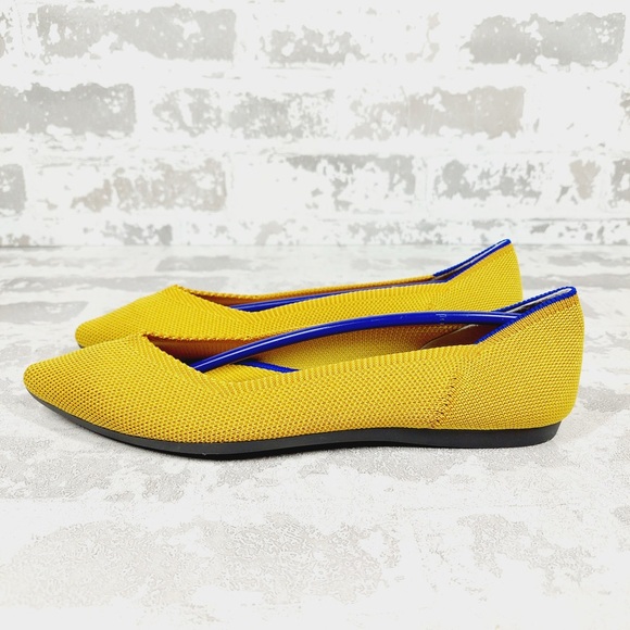 NEW Rothy's The Flat Yellow Knit Pointy Toe Slip On Comfy Loafers O294